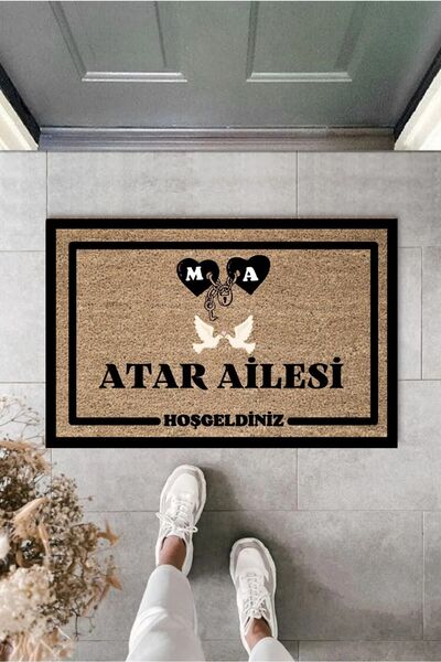 Pazarova Dijital Baskı Modern - Kişiye Özel Tasarım Baş Harf Soyisim Temalı Kapı Önü Paspası