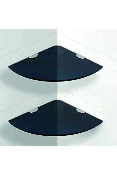 Nurline Siyah Cam Köşe Duvar Rafı Tekli  (1 Adet Cam Raf Gönderilecektir )