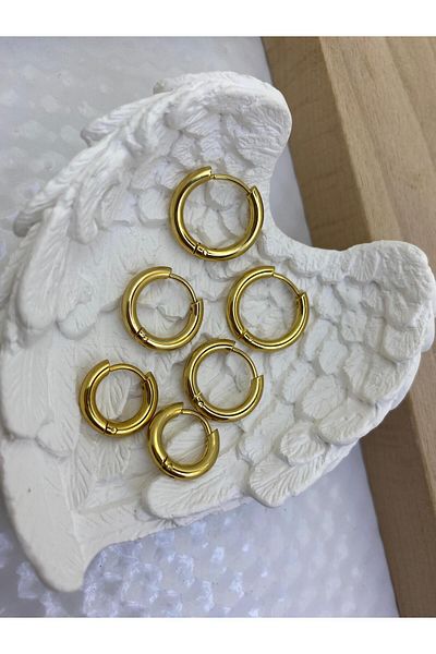 Arescollection 316L SURGICAL STEEL THICK 6 PIECES 3 PAIRS 3 SIZE HOOP EARRINGS SET