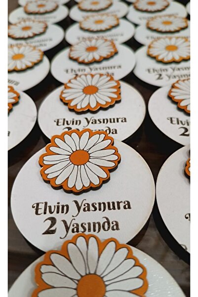 Elzem Ahşap 20 Adet Kişiye Özel Ahşap Magnet – Papatya Desenli, Yuvarlak, Uv ...