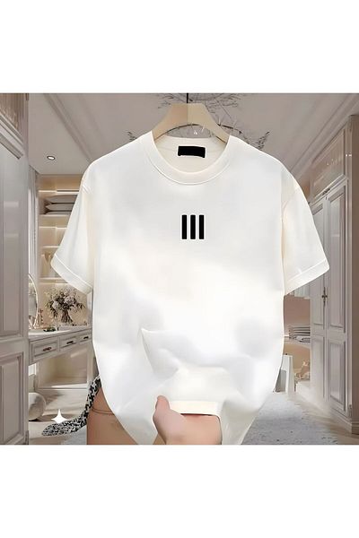 BİKOMBİNE 3 Linien bedrucktes weißes Herren-T-Shirt