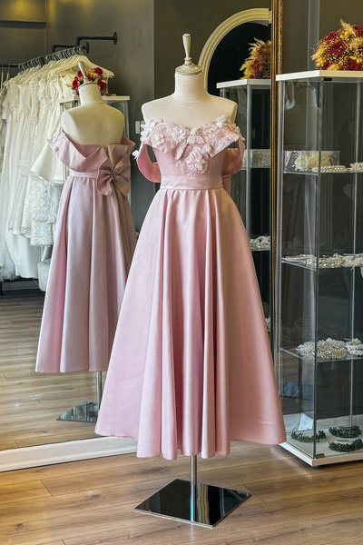 Lenta Moda Pudra 3 Boyutlu Dantel Detaylı Işık Saten Midi Boy Abiye Ve Nişan ...