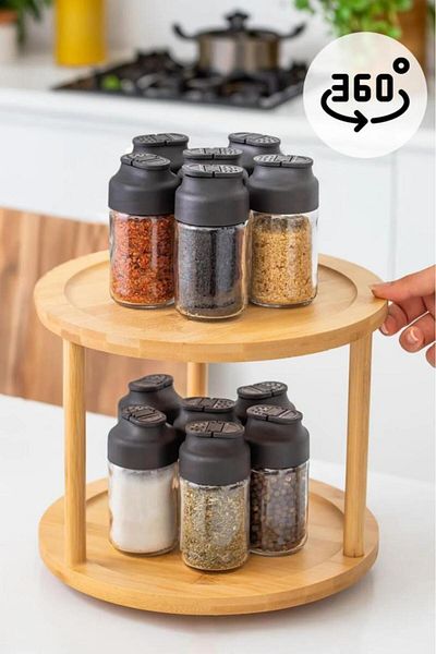 Atbyhome Περιστρεφόμενη θήκη παρουσίασης Bamboo 2 Tier - Mien426 - Spice Rack Stand