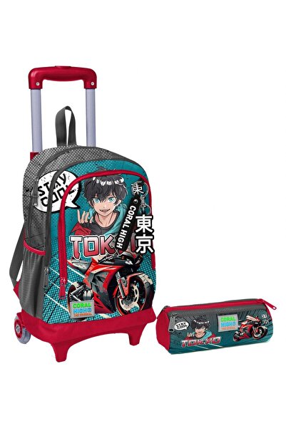 Coral High Gri Nefti Anime Motorsiklet Işıklı Tekerlekli Çekçek Çanta ve Kale...