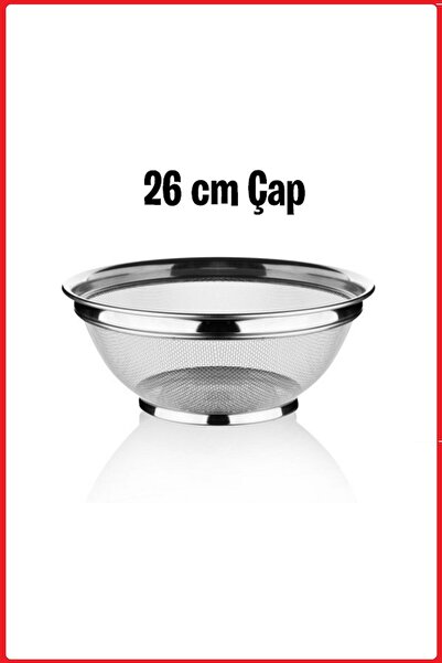 EZMK EV GEREÇLERİ Paslanmaz Çelik Kulpsuz Pirinç Süzgeci, 26 cm Metal Kulpsuz...