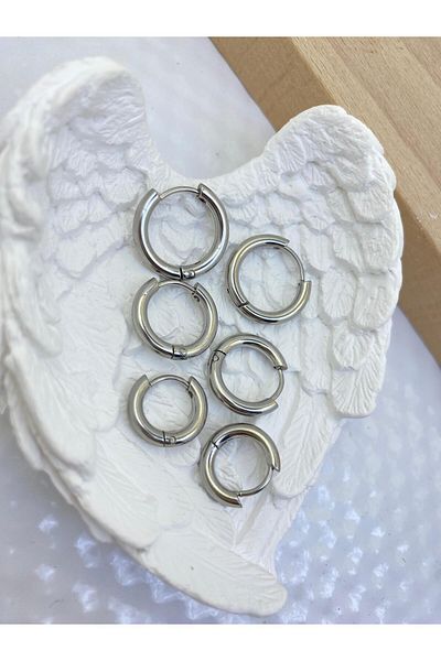 Arescollection 316L SURGICAL STEEL THICK 6 PIECES 3 PAIRS 3 SIZE HOOP EARRINGS SET
