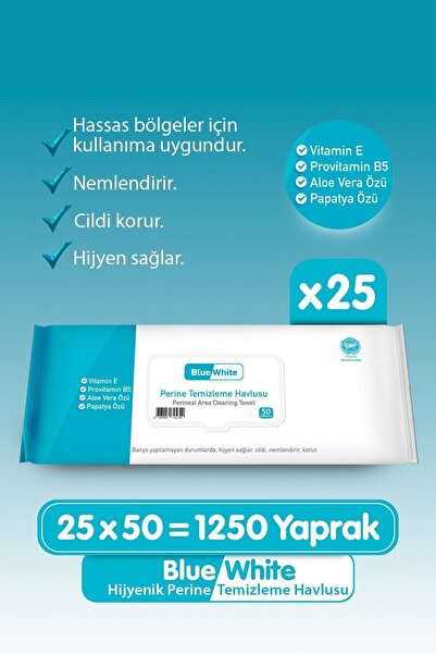 Bluewhite Antibakteriyel Perine Temizleme Havlusu 25 Adet