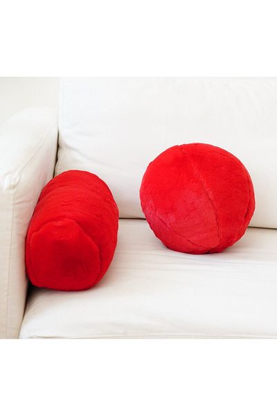 sevaradekor White Plush Ball Pillow - Cylinder Pillow Set of 2