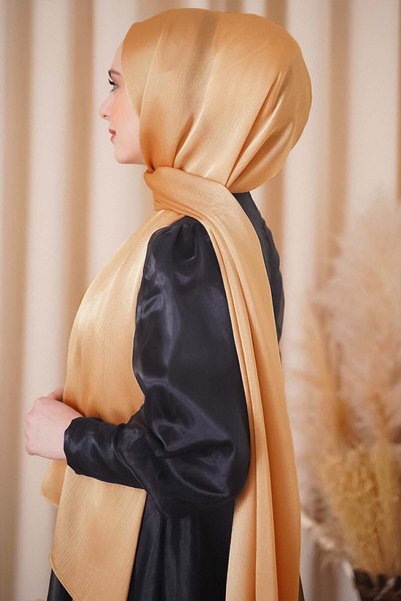 Octopus Rochie de seara Janjan Satin stralucitor Texturat Hijab Rochie de seara Sifon Galben Aur Sal