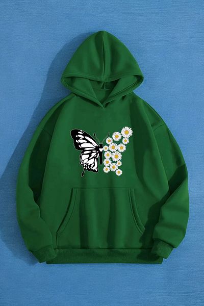memowear Φούτερ από πλεκτό ύφασμα Unisex 2ip Raster Green Flower-Butterfly