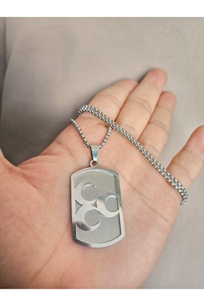 Herşey Nota Üç Hilal MHP Türk Milliyetçilik Simgesi Künye Gümüş Renk 316L Pas...