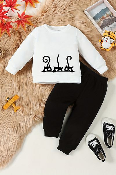 ADABEBEK New Season Printed Cute Cats Baby Set - 12418