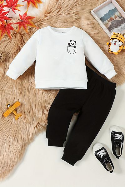 ADABEBEK Panda Printed New Season Baby Set - Pocket and Top Set 12681