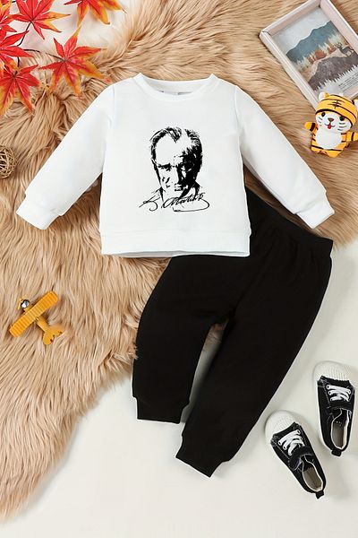 ADABEBEK Ataturk Printed New Season Baby Set - Crew Neck, Bottom and Top Set 10053
