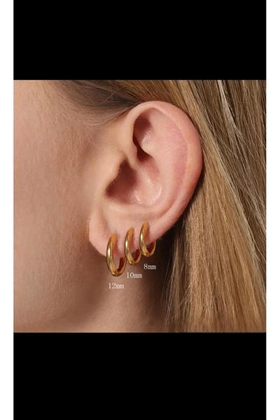 Arescollection مجموعة من الفولاذ الجراحي غير الضار مكون من 3 (3 مقاسات) أقراط دائرية سميكة