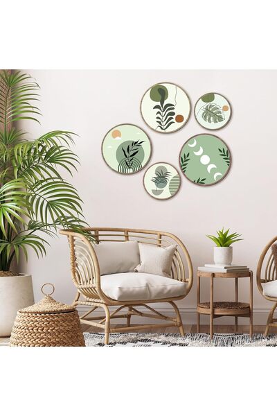 fabriflow exclusive Dekoratif Çiçeçekler Mdf 5 Parça Çerçeve Görünümlü Daire ...