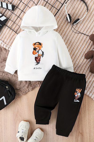 ADABEBEK Bear Printed Premium Cool Hooded Baby Set - 22577
