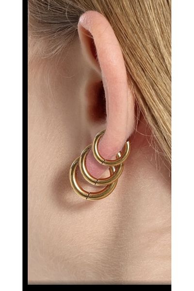 Arescollection مجموعة من الفولاذ الجراحي غير الضار مكون من 3 (3 مقاسات) أقراط دائرية سميكة