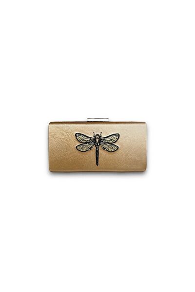 Marnier Gold Deri Yusufçuk Desen Nakış Işlemeli El Çantası