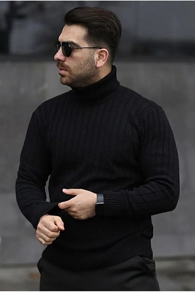 Daniel Lucci Черен унисекс плетен пуловер - цяла водолазка