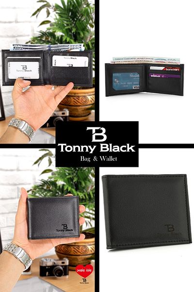 Tonny Black Originální pánská černá stylová kožená peněženka s dárkovou krabičkou, peněženkou s držákem na karty a přihrádkou na papírové peníze