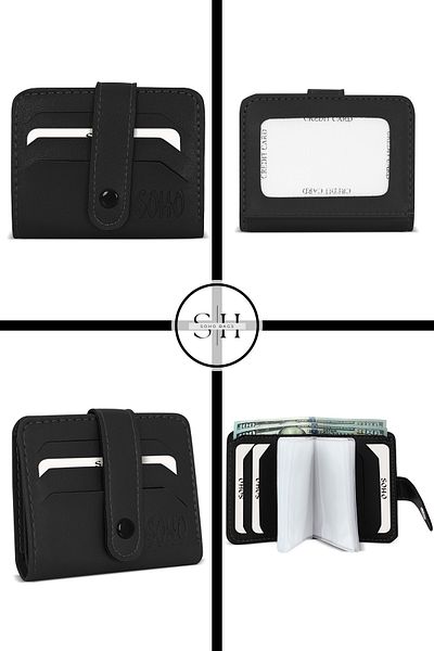 SOHO Unisex Mini Stylish Card Holder Wallet - Soft Leather, Paper Money Compartment, Snap Fastener