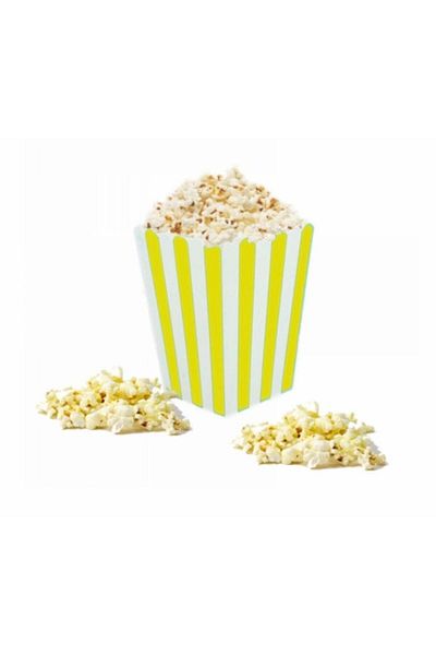 Deniz Party Store علبة رقائق الذرة الفشار كرتون أصفر وأبيض مخططة 8 قطع