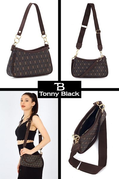 Tonny Black New Season Adjustable Cut Patterned Small Stylish Minimal Bag - Hand and Shoulder Bag