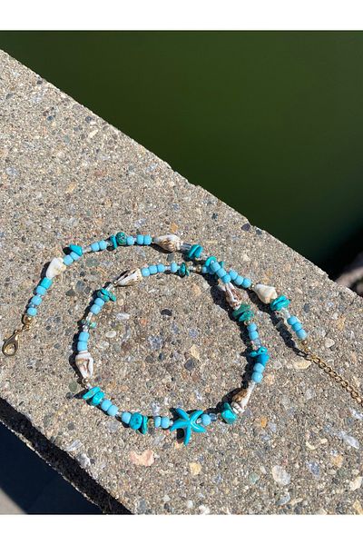 Stoneday Turquoise Bead Necklace - Natural Stone Star and Sea Shell Detail