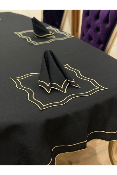Nur Homing Gold Wave Tablecloth & 8-Piece Napkin