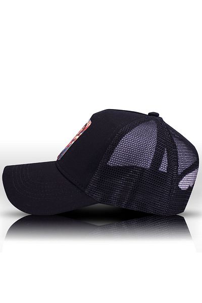 Retro American Girl Unisex Black Baseball Cap - Mesh Trucker Cap