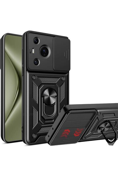 Rivor Huawei Pura 70 Pro 5G Kılıf Kamera Sürgülü Standlı Yüzüklü Darbe Emici ...