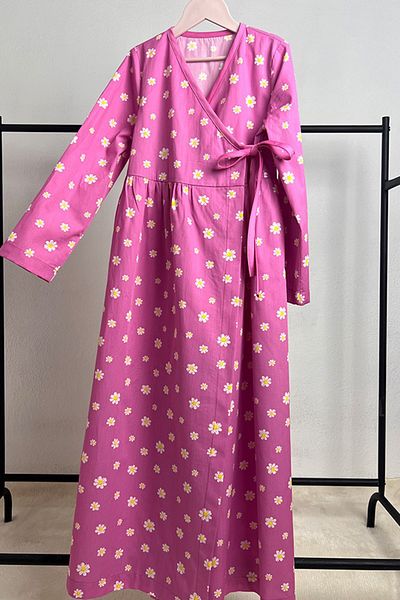 Masnu Çocuk Pink Flower Patterned Girl's Prayer Dress - 100% Cotton
