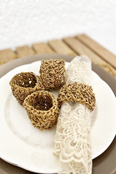 Meran Paper Rope Napkin Ring Napkin Ring Set of 4 64 X 32 Beige Jute