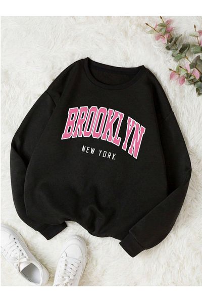 Pelna Детски памучен суитшърт с щампа Brooklyn в черен цвят