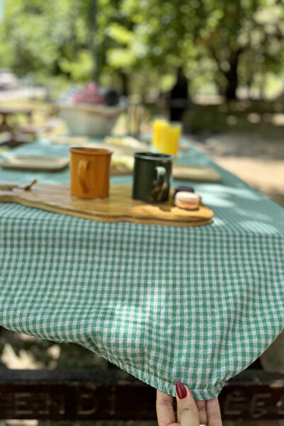 MİSS BERA Çok Amaçlı  Piknik Örtüsü Lastikli Ekose Pötikare Açık Yeşil , Bank...