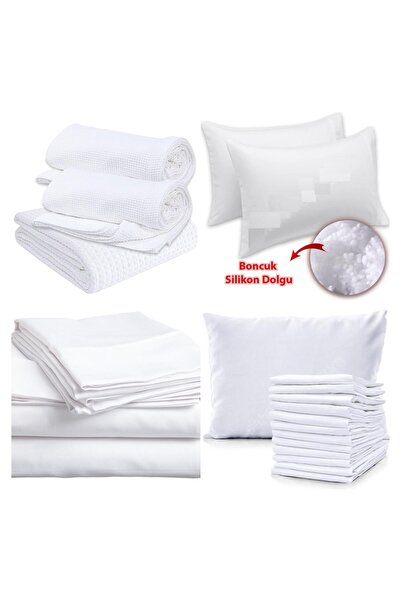 PRİVATE Set lenjerie de pat dublu căptușit Pique Set nunți 100% bumbac alb ti...