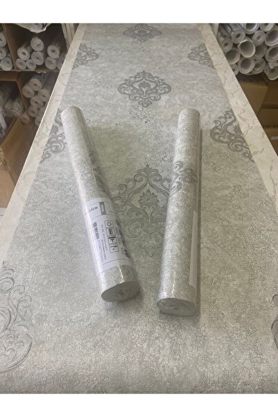 Golden Gümüş Gri Dokulu Damask Desen Duvar Kağıdı
