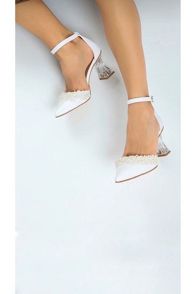 Holdays White Women's Wedding Shoes with Pearl Detail