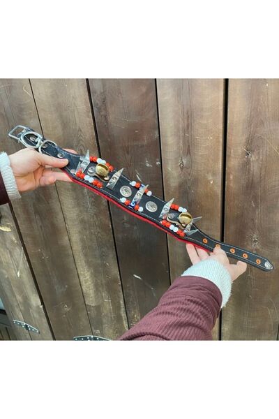 Sürmeli Tasma Yavru Kangal Köpek Tasması Çoban 2 Zilli Hakiki Deri