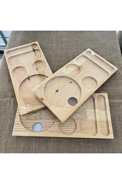 PRİVATE 2 Pieces Hotel Service Welcome Presentation Treat Tray Natural Solid Wood 5 Compartment Kettle Kettle Coaster 41