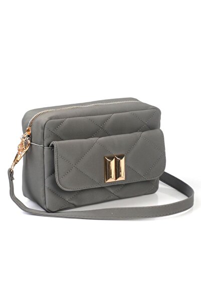 chocolatebag Γκρι Καπιτονέ - Γυναικεία τσάντα με λουράκι με αγκράφα και λεπτομέρεια από νικέλιο