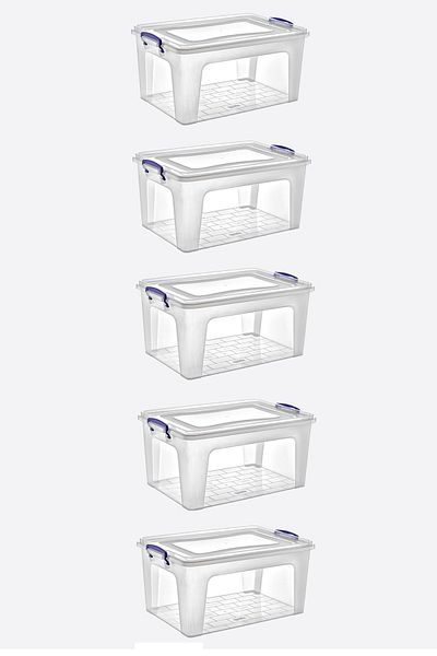 RNL04 5 Pieces Transparent Plastic Storage Box with 9 L Capacity - 30164-5