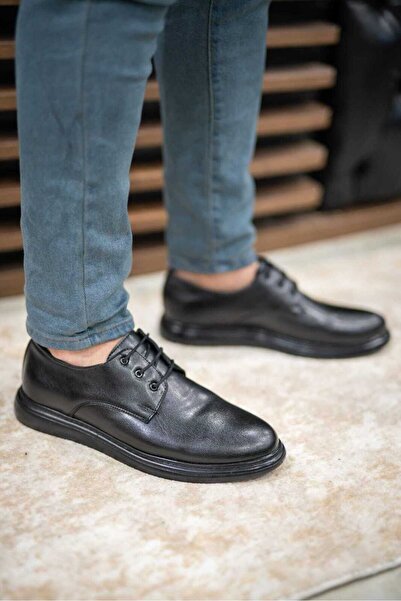 Weynes Men's Orthopedic Casual Shoes - Black Leather, Ornamental Laced Wsb1064