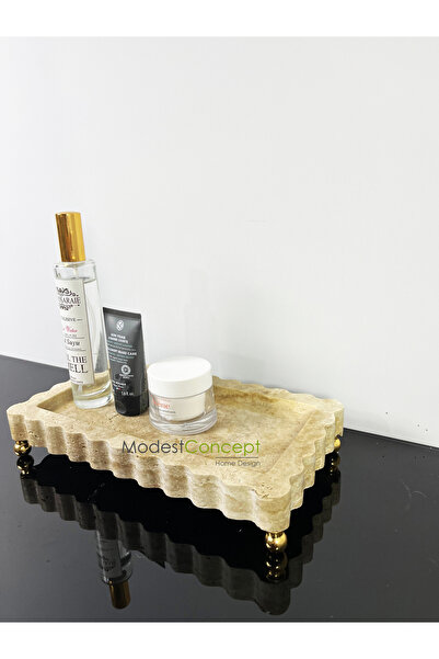 Modestmar Natural Travertine Edge Detailed Presentation Gold Blackberry Ball Footed