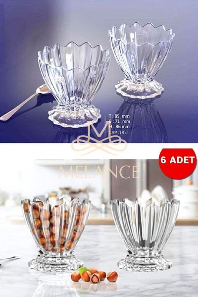 Melance 6 Pieces Crystal Ice Cream Bowl, Snack Bowl, Breakfast Serving Jam Bowl Set