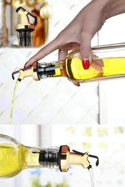 Tomurcukhome Gold Set of 3 - Oil Pot with Bottle Tip, Drip-Free Sauce Bowl and Oil Pot Lid