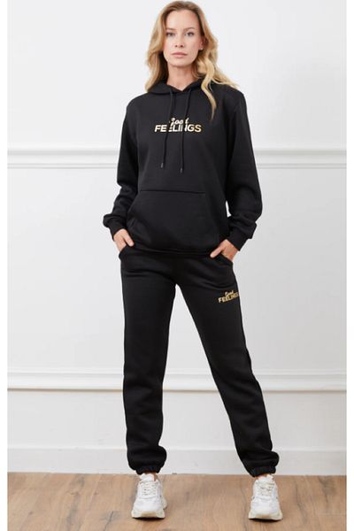 ModaDeniz 3 Thread Hooded and Ribbed Tracksuit Set for Women