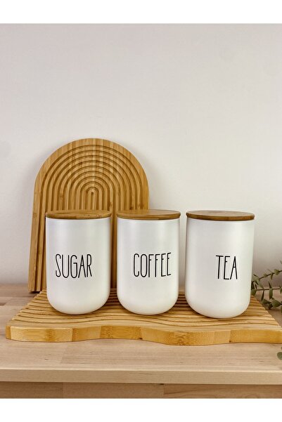 ELZEY HOME Glass Tea-Candy-Coffee Jar with Bamboo Lid Set of 3