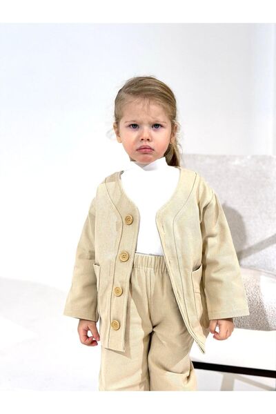 EYC BABY Bej Çocuk Oversize Gabardin Pantalonlu 2 Li Alt Üst Takım